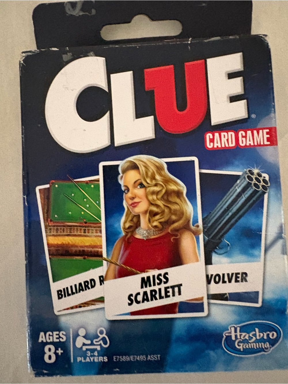 Hasbro CLUE Card Game - Blue & Red Packaging with Miss Scarlet
